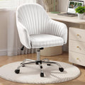 Warmiehomy Office Chair, Velvet Desk Chair for Home Office, Cozy Vanity Chair, Girl Cute Makeup Chair with Arm Rest for Bedroom Dressing Room (Cloud White)