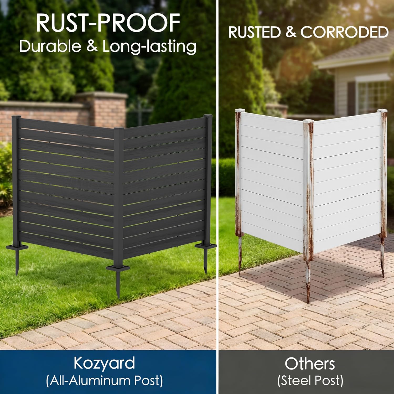Kozyard 50" W x 48" H Outdoor Privacy Screens Aluminum Post  Air Conditioner Fence Panels  Pool Equipment Enclosure  Trash Can Screens Fence Kit for Outside Backyard Patio(Black/3Panels)