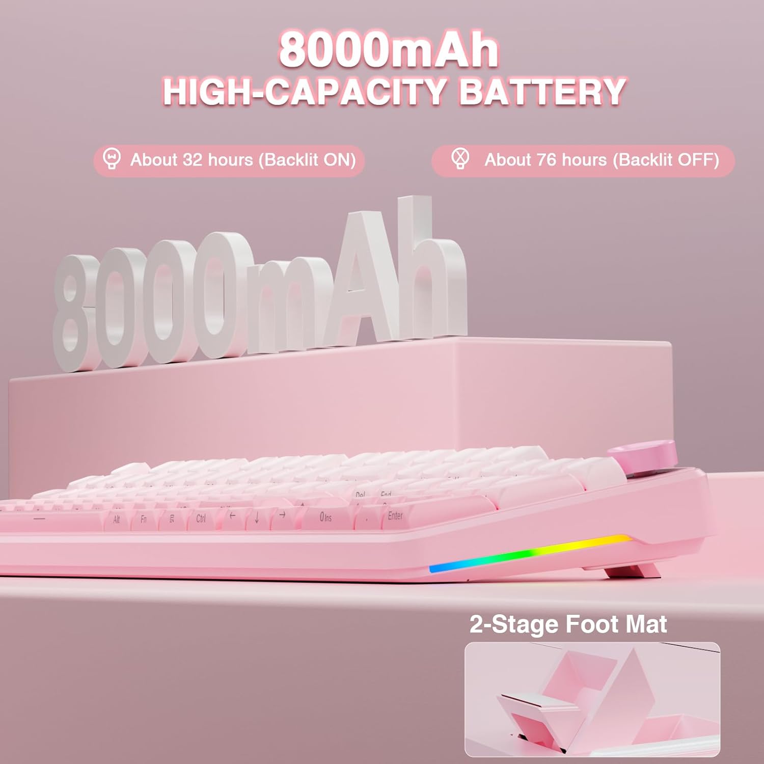 AULA F108 PRO - Wireless Mechanical Keyboard with Screen & Knob,Full Size Keyboard with 8000mAh Battery,Pre-lubed Switches,Side Printed PBT Keycaps,RGB Backlit Hot Swappable Custom Pink Keyboards