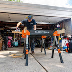 Klein Tools 80178 Folding Saw Horse, Adjustable 26 to 32-Inch Height, 2x4 Support Arms, Heavy Duty Jobsite Table, 2-Pack