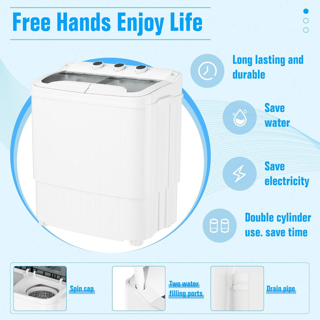 Pataku Portable Washing Machine, 17.6 Lbs Compact Mini Washer and Dryer Combo,Twin Tub Laundry Washer with Spin Cycle, Soaking Function Ideal for Apartment, Dorms, RVs Camping, Grey