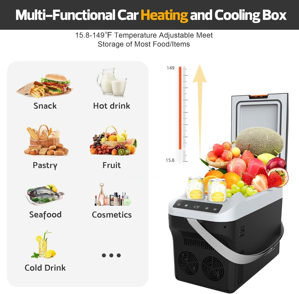 Kikihuose 12V Car Refrigerator Cooler/Warmer 23 Quart (22L) Portable Electric Car Cooler with 12 Volt DC &120V AC, Plug In Thermoelectric Fridge for Vehicles, Camping, RV, Modern Black
