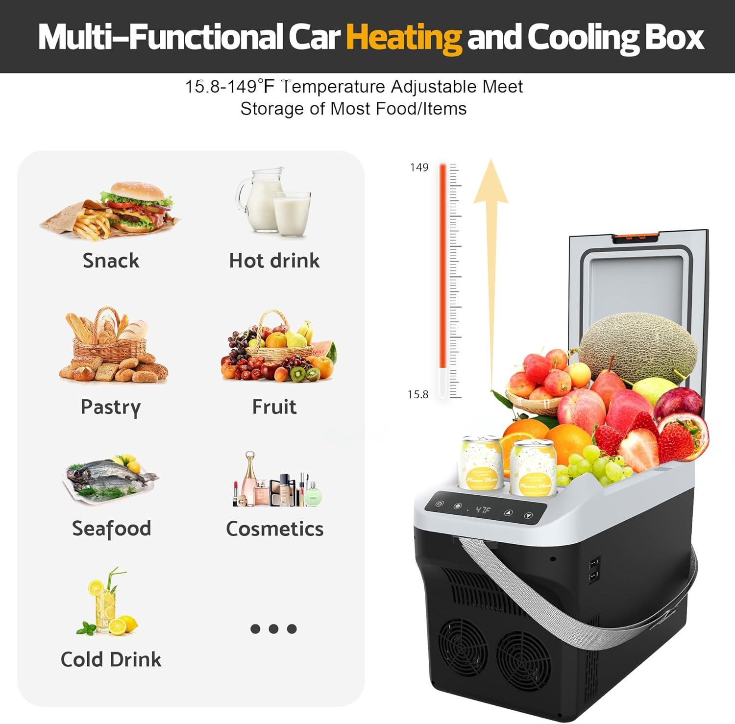 Kikihuose 12V Car Refrigerator Cooler/Warmer 23 Quart (22L) Portable Electric Car Cooler with 12 Volt DC &120V AC, Plug In Thermoelectric Fridge for Vehicles, Camping, RV, Modern Black