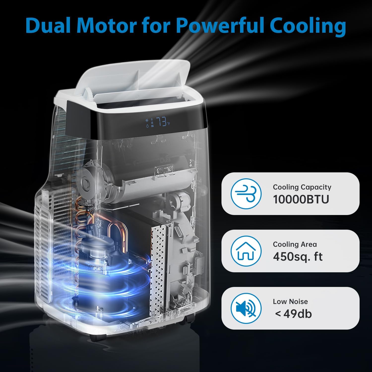 10,000 BTU Portable Air Conditioner for Bedroom, 3 in 1 AC Unit Cools 500 Sq. Ft Rooms with Remote, 51dB Ultra Quiet, Dehumidifier & Fan Modes | 24Hrs Timer