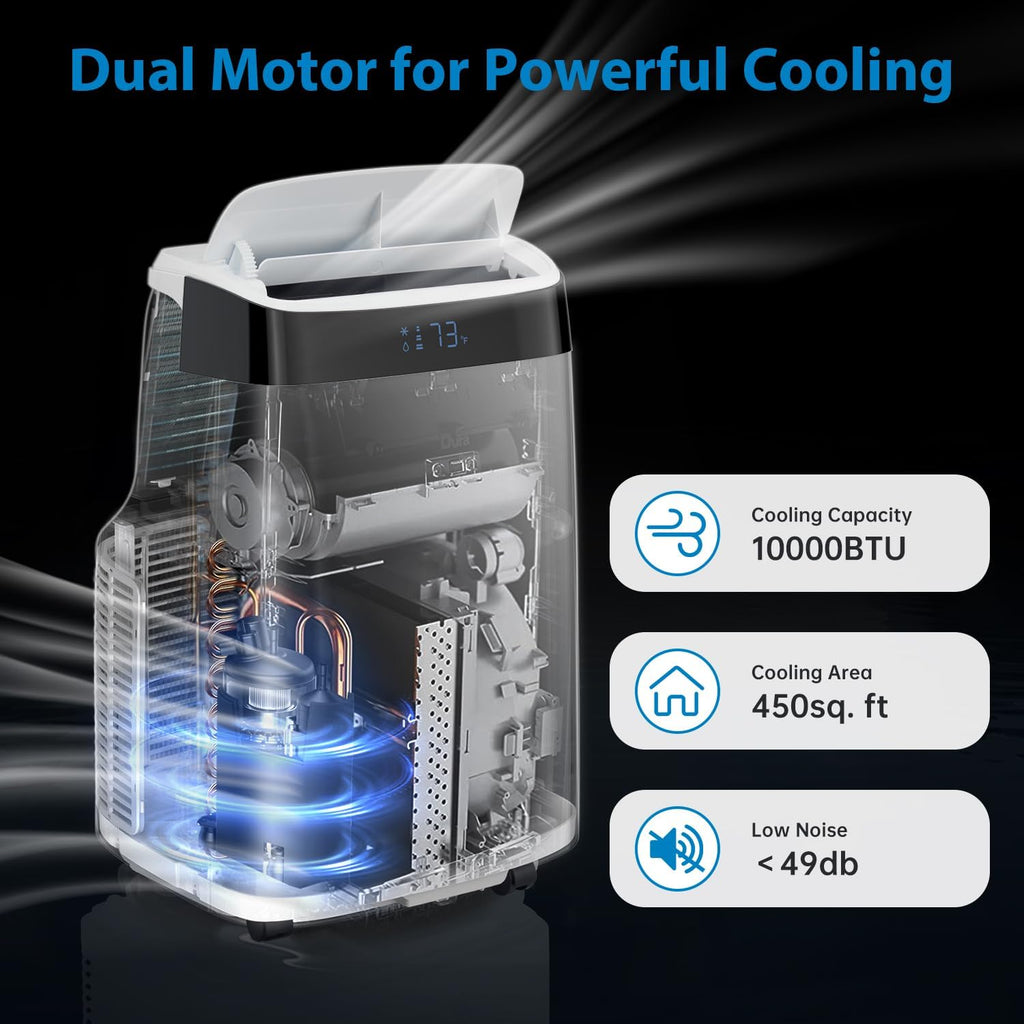 10,000 BTU Portable Air Conditioner for Bedroom, 3 in 1 AC Unit Cools 500 Sq. Ft Rooms with Remote, 51dB Ultra Quiet, Dehumidifier & Fan Modes | 24Hrs Timer