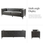 HULALA HOME 84" W Faux Leather Sofa Couch with Metal Legs, Button-Tufted 3-Seater Sofa, Mid Century Modern Contemporary Upholstered Couch for Living Room, Entertainment Area, Apartment,Grey