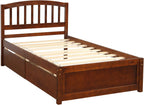 Harper & Bright Designs Twin Bed Frame with Storage, Wood Platform Bed with 2 Drawers and Headboard (Walnut)