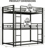 LIKIMIO Triple Bunk Bed, Bunk Bed Twin Over Twin Over Twin, Triple Bunk with 2 Ladders, Metal Bed Frame with Guardrails for Bedroom, No Box Spring Needed, Black