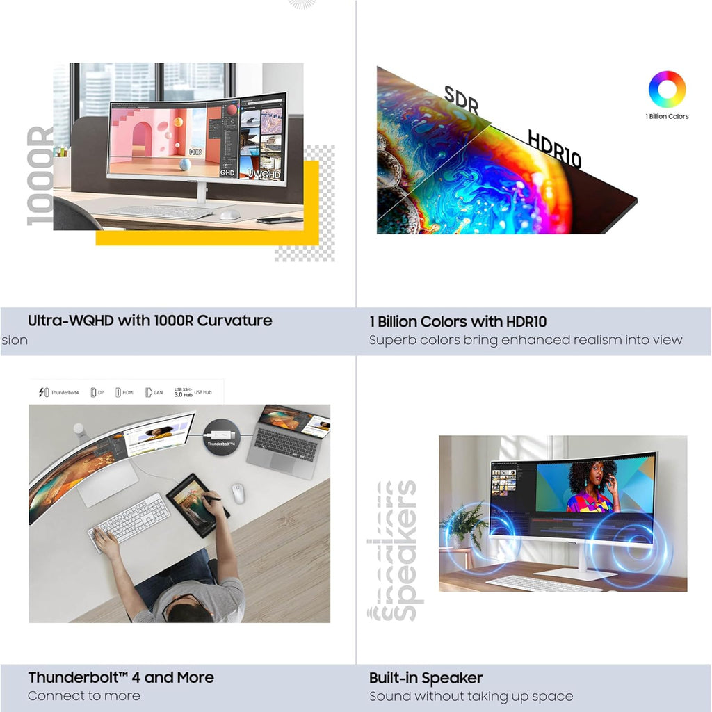 Samsung 34” ViewFinity (S65TC) Series Ultra-WQHD 1000R Curved Computer Monitor  HDR10  100Hz  AMD FreeSync  Thunderbolt 4  Height Adjustable Stand  Built-in Speakers  Eye Care  LS34C650TANXGO  2024