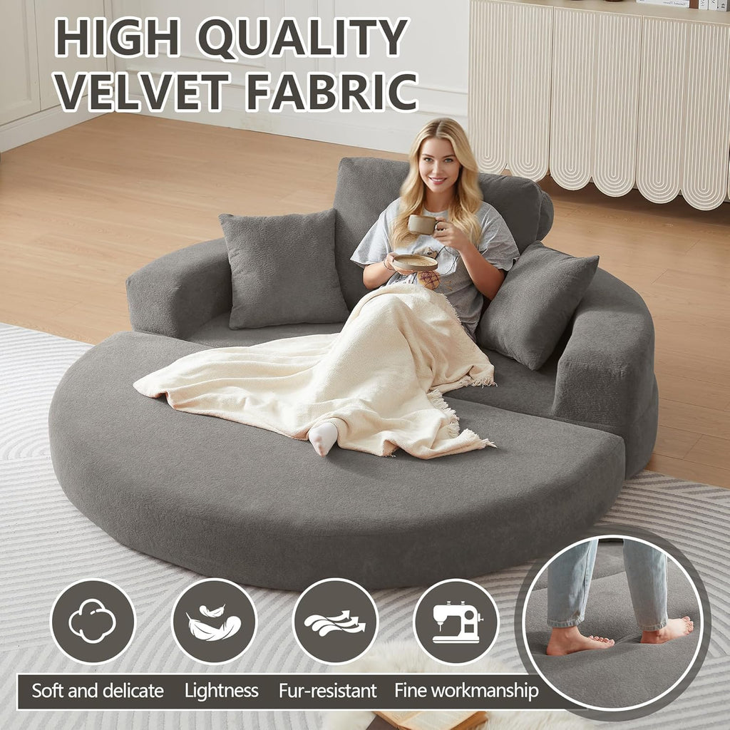 71" Boneless Couch Sofa Bed Oversized Round Couch 2-in-1 Foldable Floor Loveseat Sofa for Living Room and Apartment No Assembly(Gray, 71")