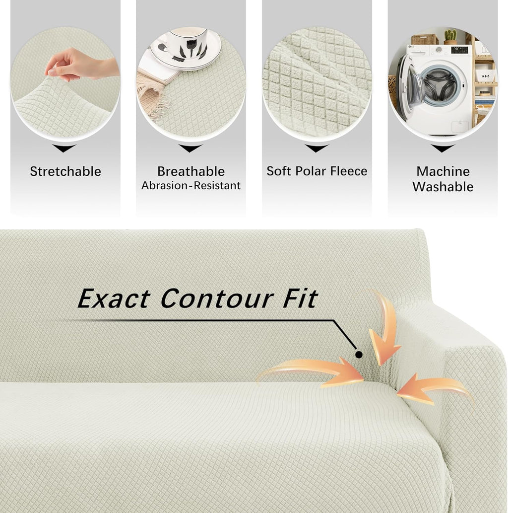 Arfntevss Stretch Sectional Couch Covers L Shaped Corner Sectional Sofa Cover Washable Jacquard Soft Fleece U Shape Sofa Slipcovers Anti Slip Furniture Protector for Dogs Pets (X-Large, Cream)