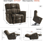 MCombo Large-Wide Dual Motor Power Lift Recliner Chair, Massage and Dual Heating for Elderly People, Infinite Position, Fabric R7166 (Coffee)