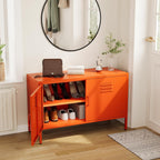 Orange Metal Storage Cabinet with 2 Doors and Adjustable Shelves, Multipurpose Metal Locker Accent Cabinet, 25" H TV Stand, Media Cabinet for Home, Office, Living Room,Kitchen, Music Studio