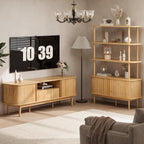 63" Tambour TV Stand, Fluted TV Stand for TVs up to 70'', Modern Entertainment Center with Storage, Wood Media Console with Sliding Doors for Living Room, Natural
