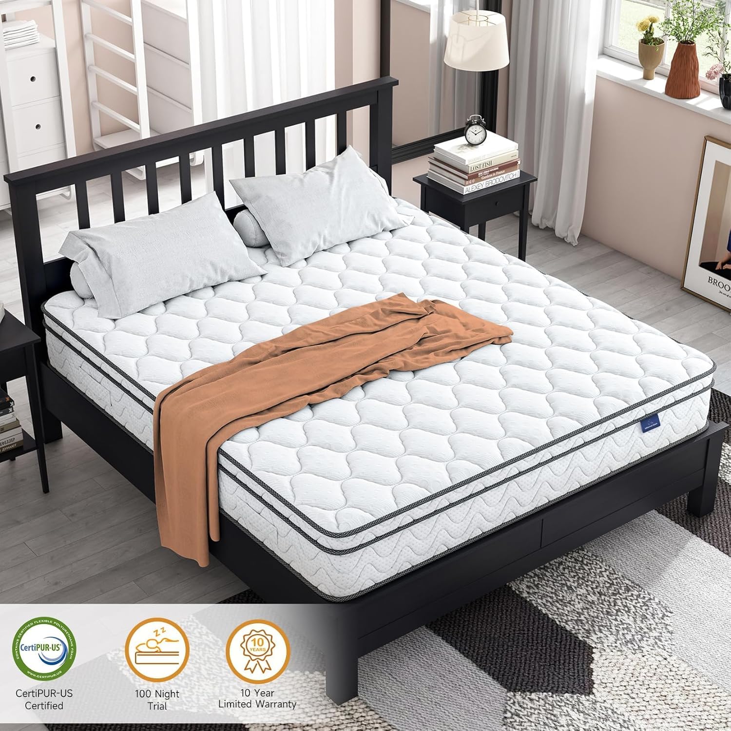 Vesgantti Twin XL Mattress 10 Inch, Fiberglass-Free | Cool Sleep Hybrid Mattress in a Box - Memory Foam & Pocket Springs, Ergonomic Design, Pressure Relief, Medium Firm Feel, 39"*80"*10"
