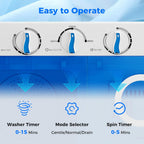 Giantex Portable Washing Machine, 17.6lbs Compact Washer Spinner Combo with Pump Drain, Twin Tub 11lbs Wash & 6.6lbs Spin, Lavadoras Portatiles for Apartment RV Dorm College (White & Blue)