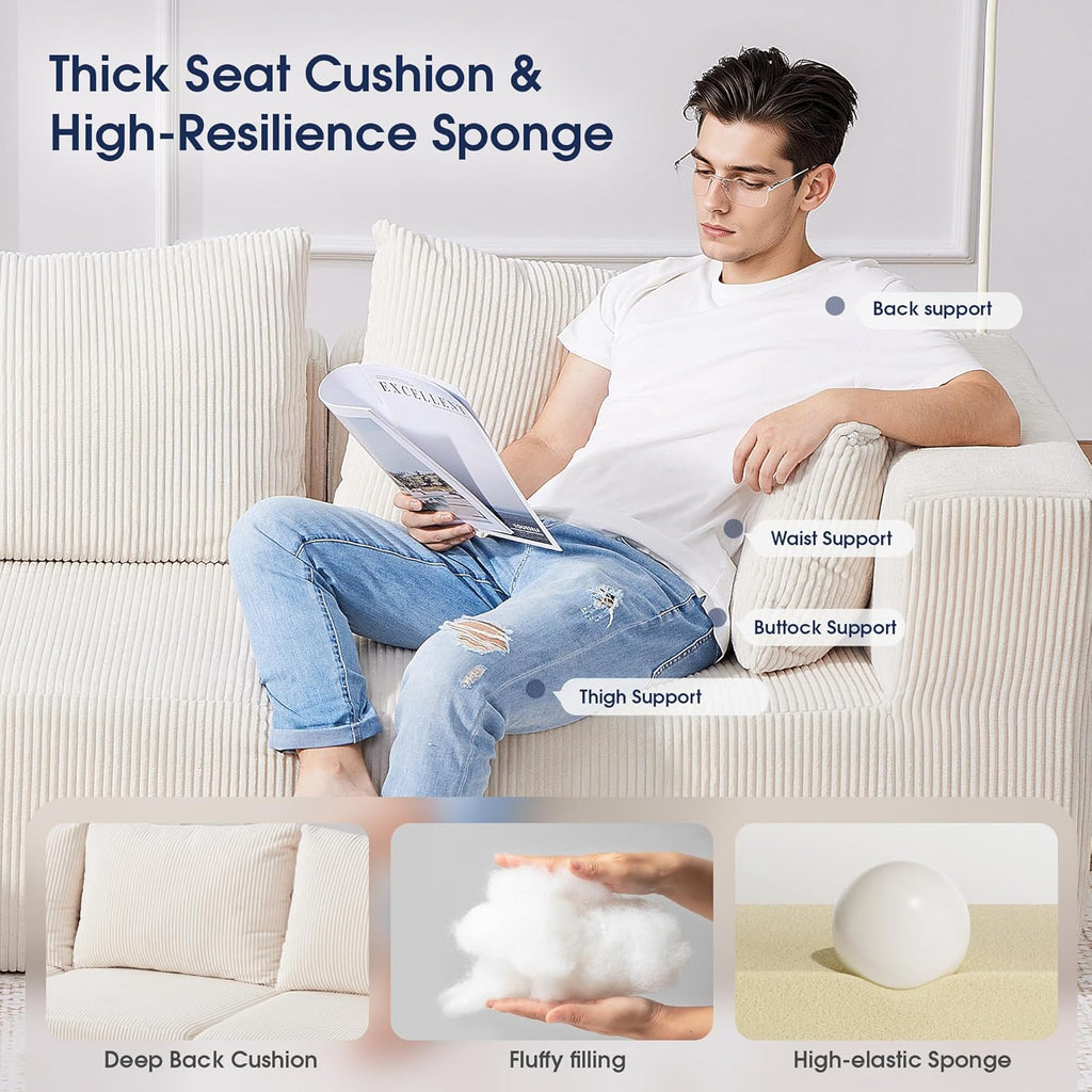 KINGYES 107'' Modular Sectional Sofa, L Shaped Cloud Couch for Living Room, Modern Boneless Sofa with Chaise for Bedroom, Beige
