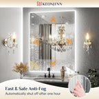Keonjinn 60" x 36: Lighted Bathroom Mirror, Large LED Backlit Miroor, 3 Colors Lights Warm/Natural/White, HD Tempered Glass, Safe Anti-Fog, Dimmable, Oversinzed LED Bathroom Mirrors