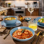 GBHOME Dinnerware Sets with Double Bowls for 6, 24 Pieces Stoneware Plates and Bowls Set, Scratch Resistant Ceramic Dishes Set, Dishwasher & Microwave Safe-Alaskan Blue