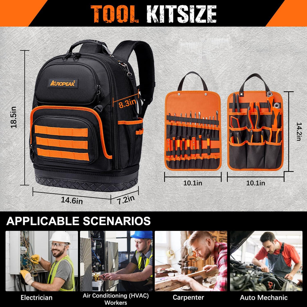 96-Pocket Hvac Tool Backpack Heavy Duty, Electrician Tool Bag Backpack for Men Women, Hvac Tool Bag Organizer, Large Tool Backpack with Laptop Compartment & Molded Base for Construction