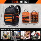 96-Pocket Hvac Tool Backpack Heavy Duty, Electrician Tool Bag Backpack for Men Women, Hvac Tool Bag Organizer, Large Tool Backpack with Laptop Compartment & Molded Base for Construction