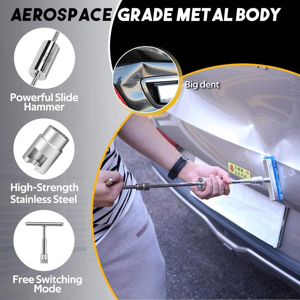 Super PDR Paintless Dent Repair Kit, Dent Puller Kit, Car Dent Removal Tools with Dent Lifter, Bridge Puller, Slide Hammer 2 in 1 T-Type Slide Hammer for Repair Door Ding, Creases and Hail Damage