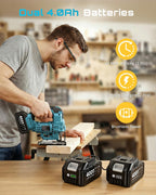 SEESII Brushless Cordless Jigsaw Tool, 2×4.0Ah Batteries, Tool-Free 0–45° Bevel Cutting, 3500 SPM Variable Speed, 4 Orbital Settings, Electric Jig Saw for Woodworking & DIY Projects & Home Use
