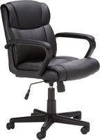 Amazon Basics Office Task Chair with Adjustable Height, 360° Swivel, Padded Armrests, Mid-Back, Rolling, 275 Pound Capacity, 24.2"D x 24"W x 34.8"H, Black Faux Leather