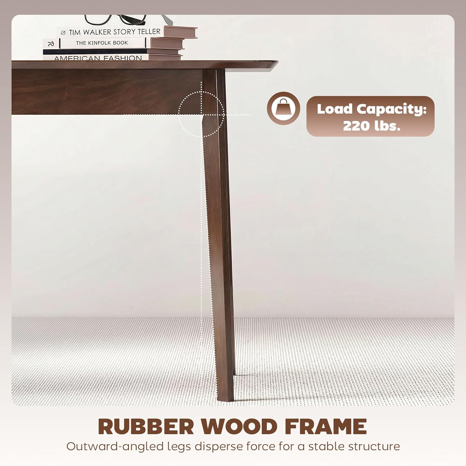 HOMCOM 47" Mid-Century Modern Dining Table for 4, Rectangular Kitchen Table with Wood Grain Finish, Tapered Legs, Wood Frame for Small Spaces, Dining Room, Apartment, Easy to Assemble, Dark Mahogany