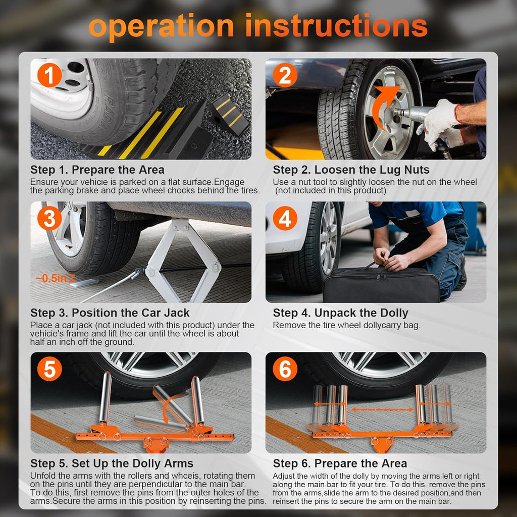 Tire Dolly，Foldable Adjustable Width Tire Dolly，tire mounting Tools，Tire Jack