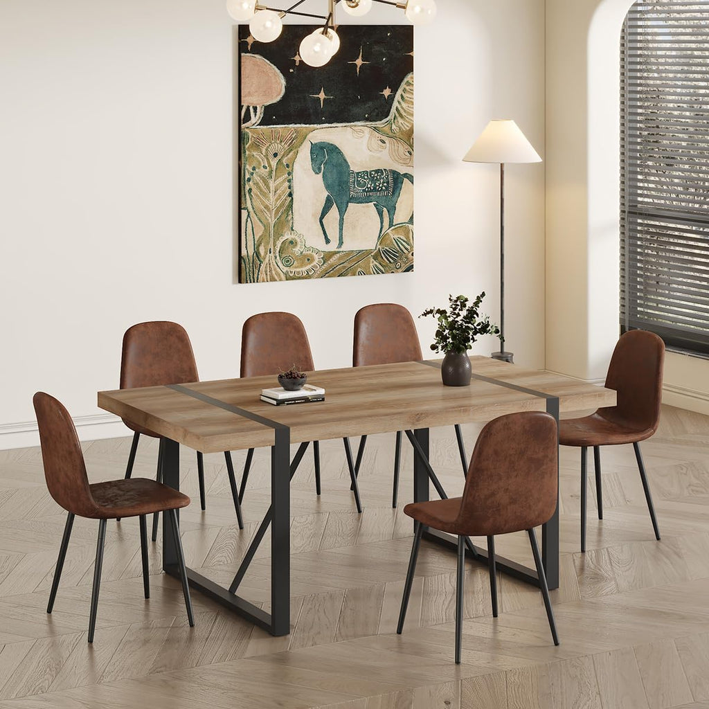 7 Piece Dining Table Set .Dinner Table Set for 6 .71'' Kitchen Table and Suede Nap Fabic Chairs Set of 6 .6 Chair Dining Table Set for Kitchen Dining Room
