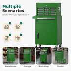 Greenvelly Tool Chest, 5-Drawer Rolling Tool Chest with Hooks and Lockable Wheels, Detachable Top Tool Box, Toolbox with Wheels, Rolling Tool Box for Mechanics Garage Workshop and Tool Room (Green)
