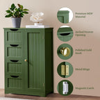 Yaheetech Wooden Bathroom Floor Cabinet, Side Storage Organizer Cabinet with 4 Drawers and 1 Cupboard, Freestanding Entryway Storage Unit Console Table, Bathroom Furniture Home Decor, Green
