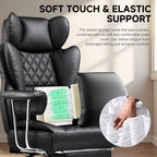 COMHOMA Big and Tall Office Chair, High Back Leather Gaming Chair with Footrest, Executive Ergonomic Office Chair with Pocket Spring Lumbar Support and with Outward Fixed Soft Armrests