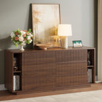 Whalefall 63'' Fluted 6 Drawer Dresser with Shelves, Large Chest of Drawers for Bedroom, Wood Closet Storage Organizer, Modern TV Stand for Living Room, Walnut