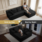 96.8" Boneless Couch Cloud Modular Sectional Sofa with L Shaped Chaise, Modern Corduroy Upholstered Deep Seat Couches Lounge with 5 Pillows for Living Room Bedroom(Black, Stripe, Right Facing Chaise)