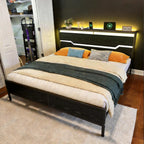 Queen Bed Frame with LED Lights & Charging Station, Bed Frame Queen Size with Headboard,13" Under Bed Storage, Noise-Free Heavy Duty Metal Support, Modern Black