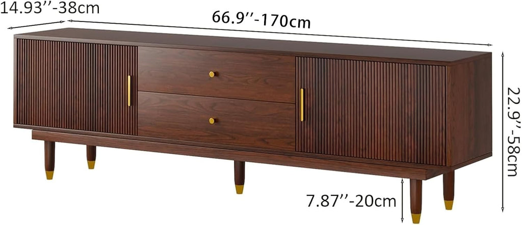 Mid Century Modern TV Stand for 75 inch TV, 66.9" Walnut TV Console with 2 Storage Cabinet & 2 Drawers, Entertainment Center, Media Console for Living Room/Bedroom