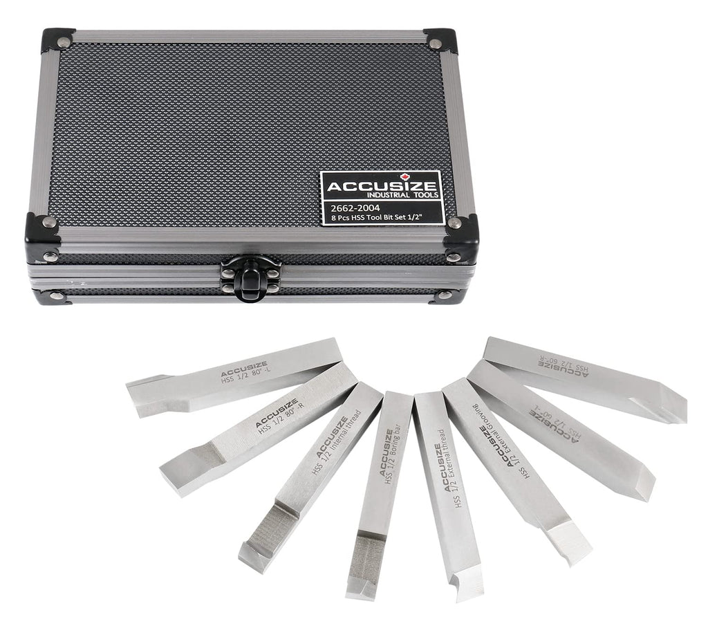 Accusize Industrial Tools 1/2'' 8 Pcs Hss Tool Bit Set, Pre-Ground for Turning and Facing Work, 2662-2004