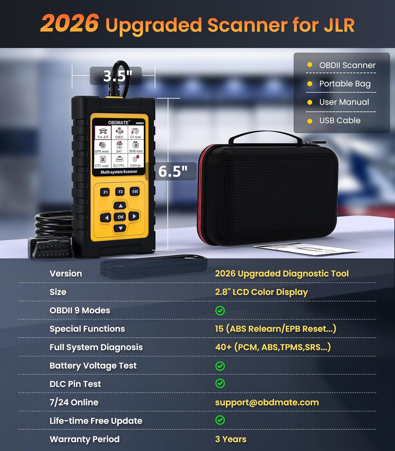 OBD2 Scanner for Jaguar/Land/Rover, OM501 All Systems Diagnostic Tool with 15 Resets (Oil/ETC/EPB/ABS/SAS/BAT Register...), Full OBDII Functions Read&Erase Fault Codes, Free Software Update