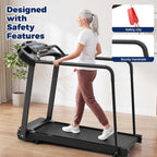 Treadmill for Senior at Home, Walking Jogging Running Pad Treadmill for Elderly, with Long Handrails, Heart Rate Monitor, Wide Running Belt, 2.5 HP, 300 LBS Capacity, PAD Stand & Cup Holder