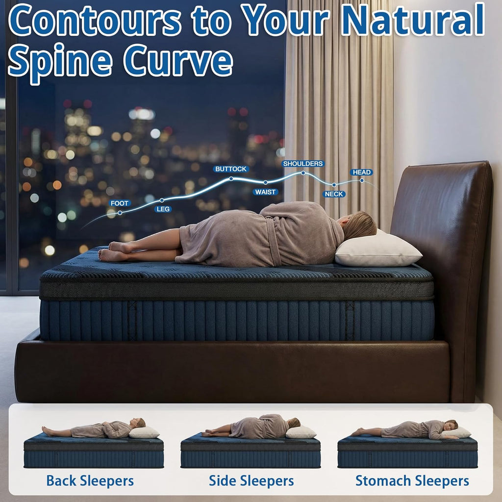 inight 12 Inch King Size Hybrid Mattress, Medium Firm Support for Average Weight (130-230lbs), Supportive Nebulign Foam & Silent Pocket Coils, Fiberglass-Free, CFR 1633 Compliant