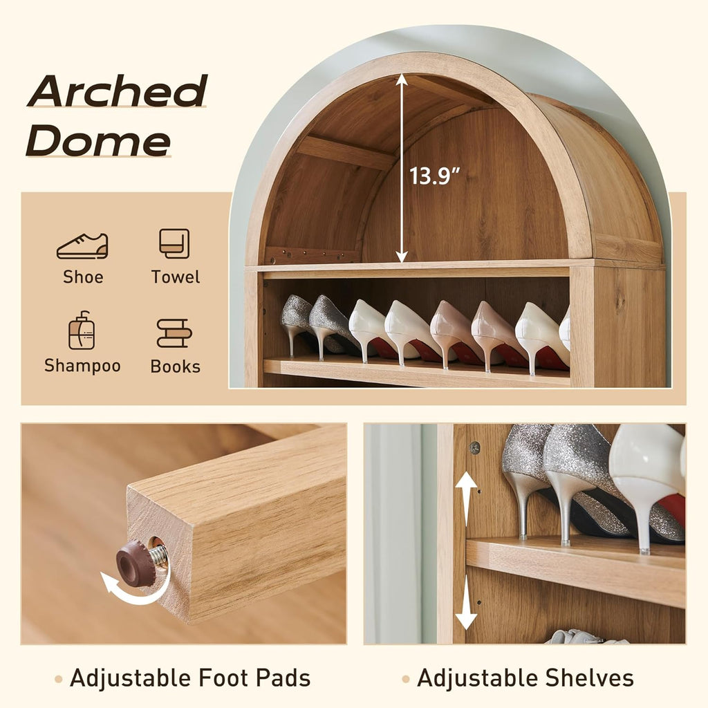 71" Tall Arched Bookshelf Set of 2, 7 Tiers Arch Bookcase with Storage, Modern Farmhouse Book Shelf with Adjustable Shelves, Wood Bookshelf w/Open Display Shelves for Living Room, Office, Natural