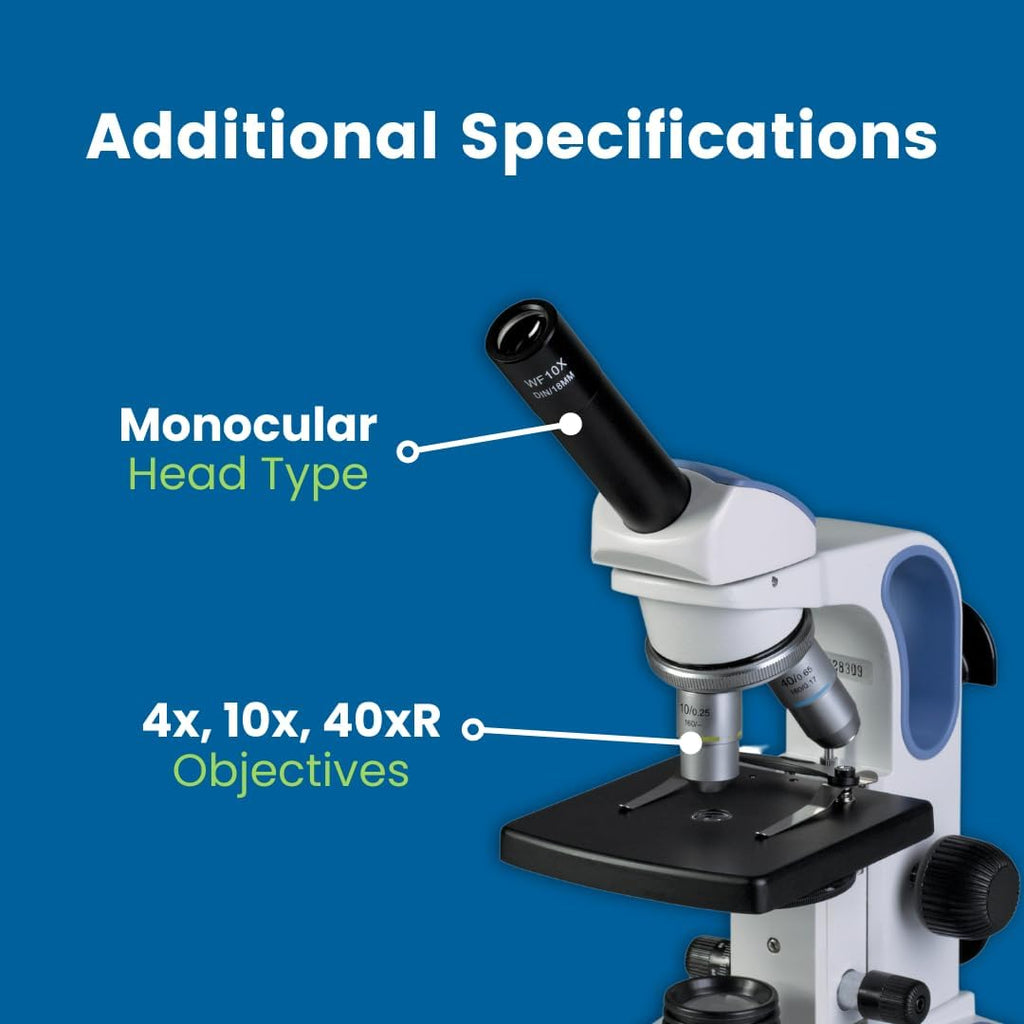 Accu-Scope Compound Microscope EXM-150 - Monocular Head  40-400X Magnification  Disc Diaphragm  Cordless LED Illumination - Student Proof Biological Microscope for School Laboratory & Home