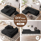 106" Cloud Sectional Boneless Couches for Living Room, Modular L Shaped Couch with Deep Seat Oversized Left Facing Chaise, Memory Foam Compressed Spineless 3 Seater Sofa for Bedroom Apartment, Black