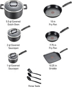 T-Fal Signature Nonstick Pots and Pans Set 12 Piece, Oven Broiler Safe 350F, Kitchen Cookware Set w/Fry Pans, Saucepans, Saute Pan, Dutch Oven, Griddle, Kitchen, Home, Dishwasher Safe, Black