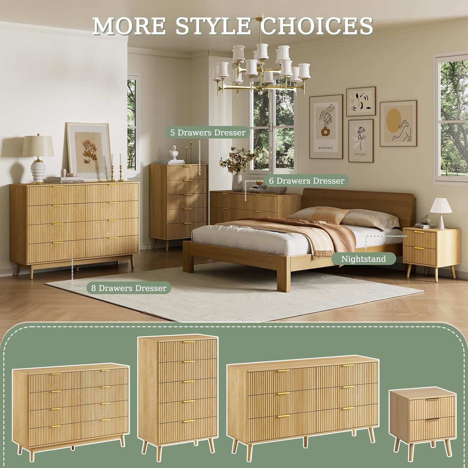 LYNSOM 55" Wide Fluted Dresser for Bedroom with 6 Drawer, Modern Chest of Drawers with Curved Profile Design and Metal Handles, Wood Dresser TV Stand & Storage Organizer for Living Room, Oak