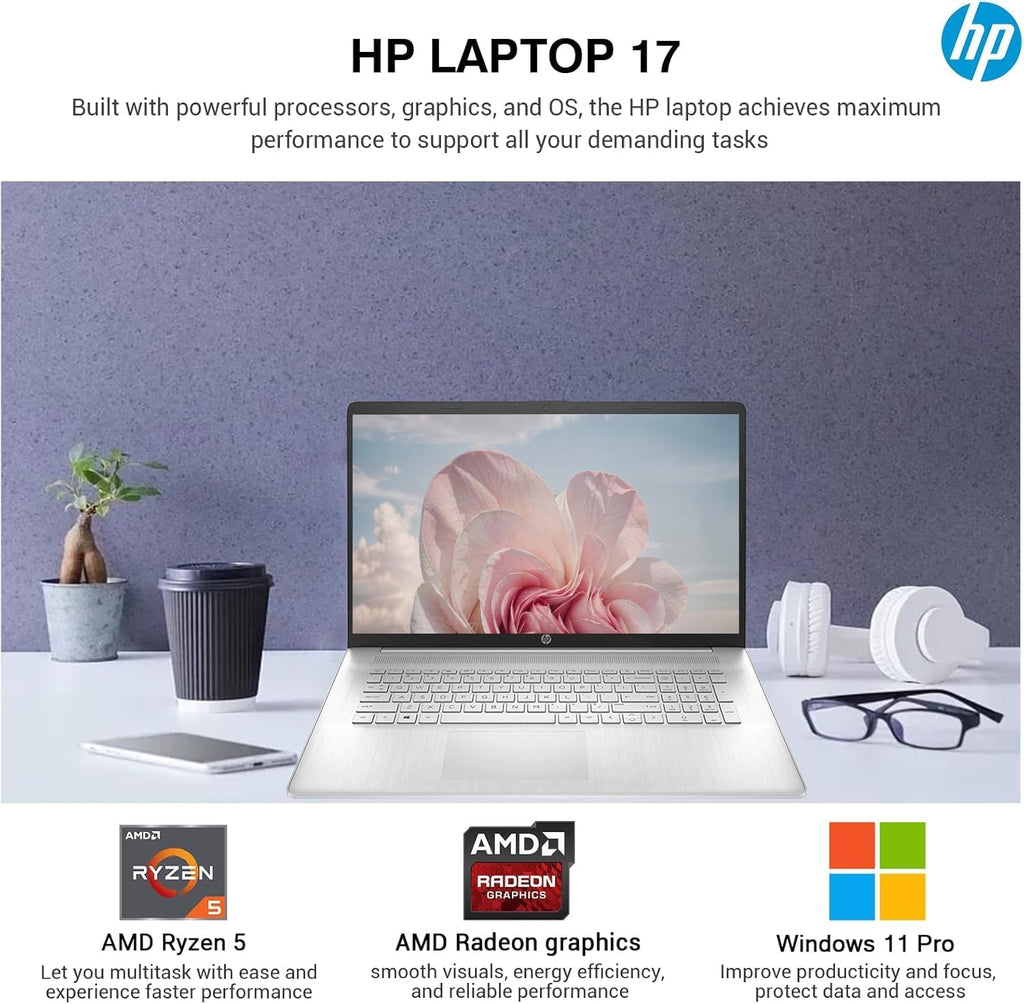 HP 17 Laptop Essential Computer  17.3 IPS FHD Business PC  6-Core AMD Ryzen 5  32GB RAM  1.5TB Storage (1TB SSD + 500GB Ext)  Windows 11 Pro Copilot AI Lifetime Office  HubxcelAccesory  Number Pad