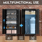 Greenvelly 73" Metal Storage Cabinet with Wheels, Black Garage Storage Cabinet with 4 Adjustable Shelves and Locking Doors, Garage Rolling Storage Cabinet for Warehouse, Garage, Home Office, School