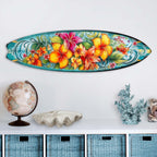 48-inch Hawaiian Flowers Surfboard Wall Art, Handcrafted Coastal Holiday Décor by G. Debrekht